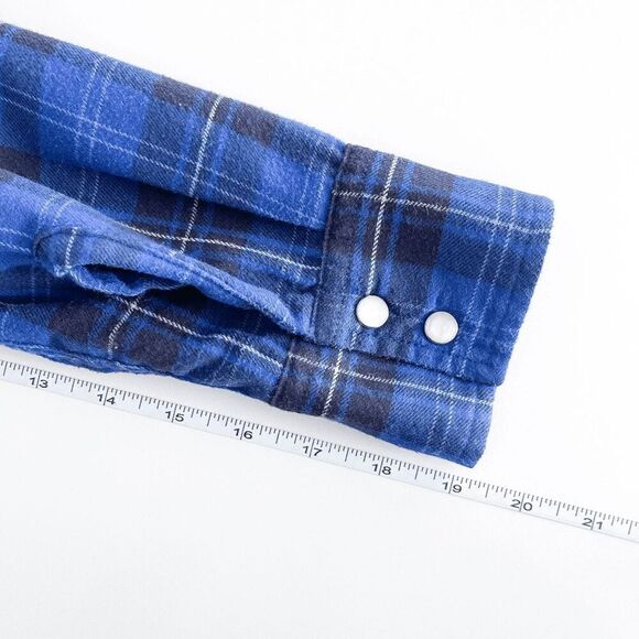 Levi's Mens Tartan Plaid Flannel Pearl Snap Button Western Shirt Blue Medium - Picture 7 of 8